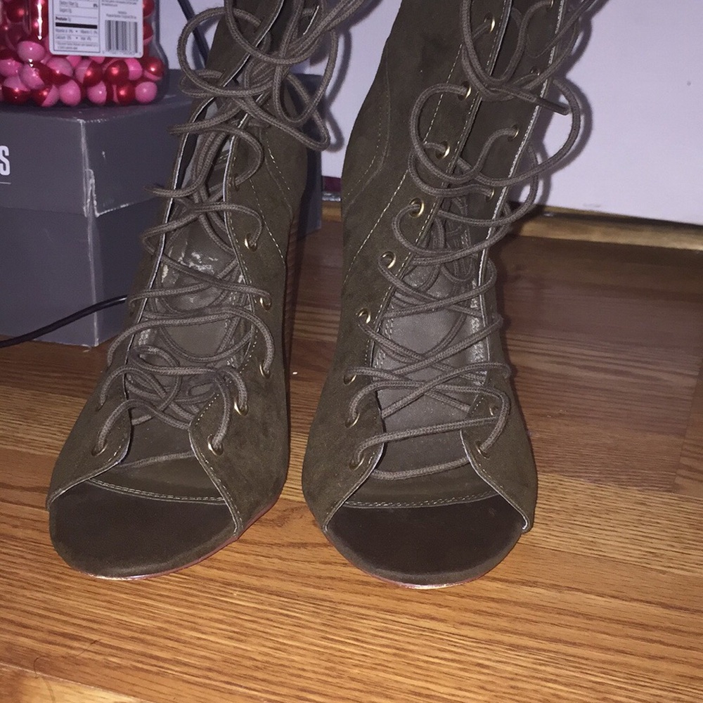 Olive Green Lace-Up Boot